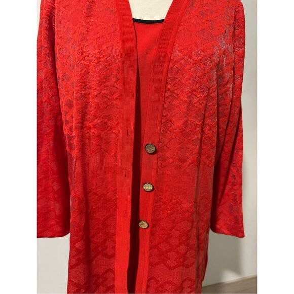 Misook poppy Red sweater and tank top sheer textured V neck cardigan M - Picture 11 of 12